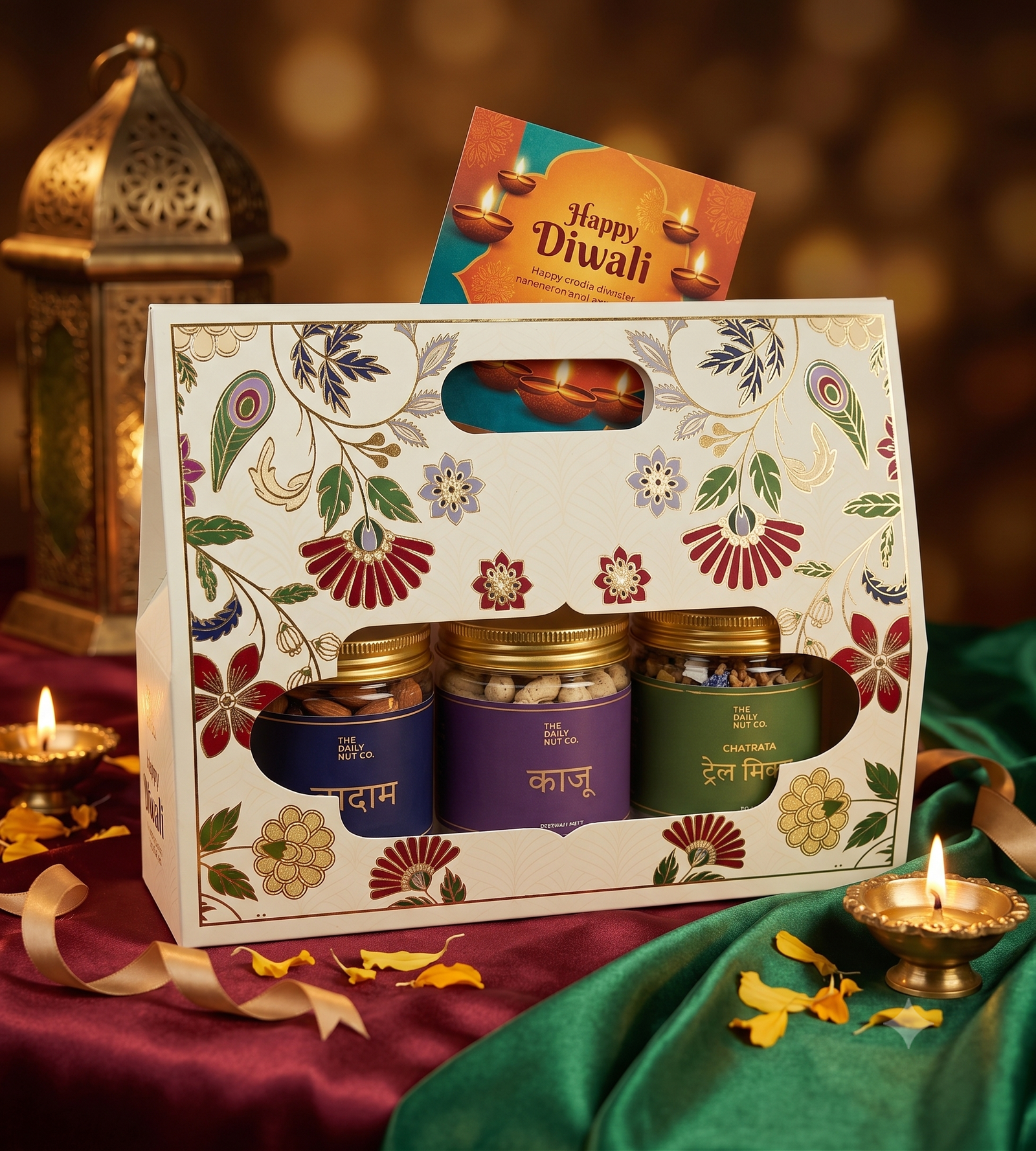 Tier 2 Heritage Wellness Collection — burgundy box with gold resin Ganesha, candle and dry fruit duo.